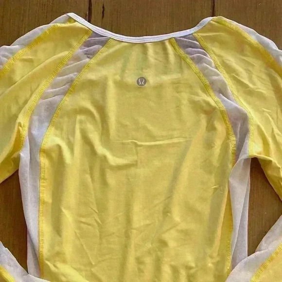 Lululemon Womens Crew Pullover Long sleeve yellow white netting activewear top 6 - Picture 2 of 13